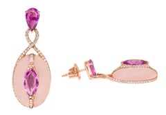 18 Karat Gold 21.39 Carat Diamond, Pink Sapphire, and Rose Quartz Drop Earrings