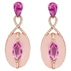18 Karat Gold 21,39 Karat Diamant, rosa Saphir und Rosenquarz-Tropfen-Ohrringe