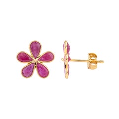 Pendientes de oro de 18 quilates con flor de rubí de 2,15 quilates