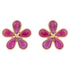 18 Karat Gold 2.15 Carat Ruby Flower Stud Earrings