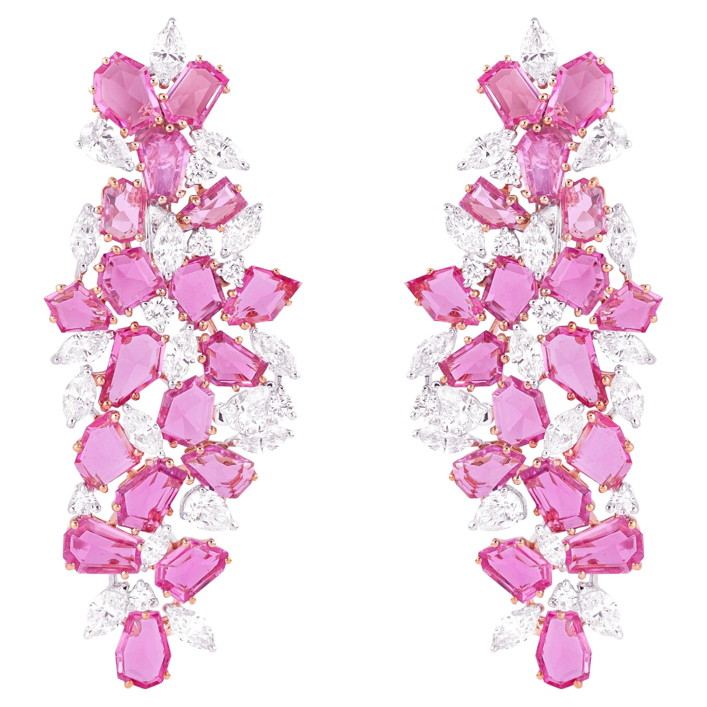 18 Karat Gold 21.6 Carat Pink Sapphire & Diamond Chandelier Earrings