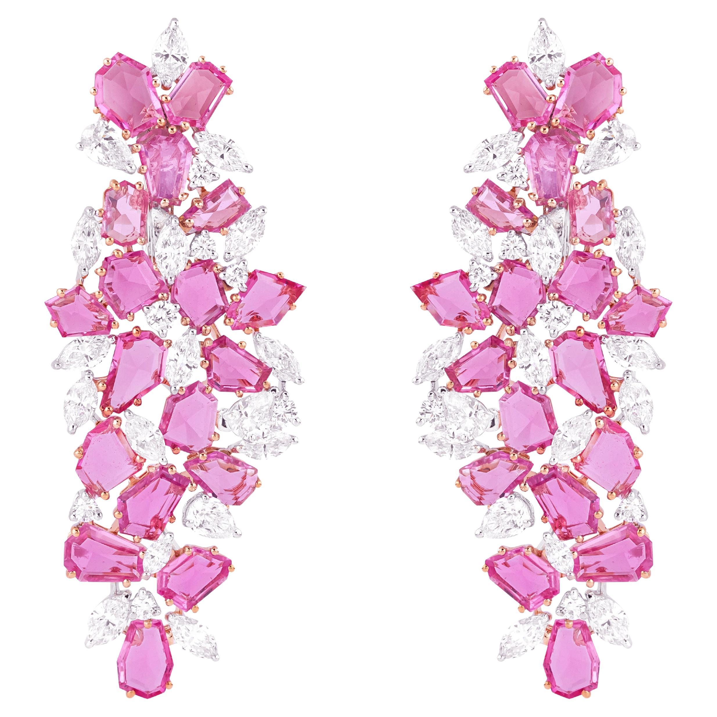 18 Karat Gold 21.6 Carat Pink Sapphire & Diamond Chandelier Earrings