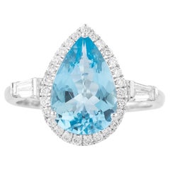 Bague cocktail en or 18 carats avec diamants de 2,17 carats et aigue-marine