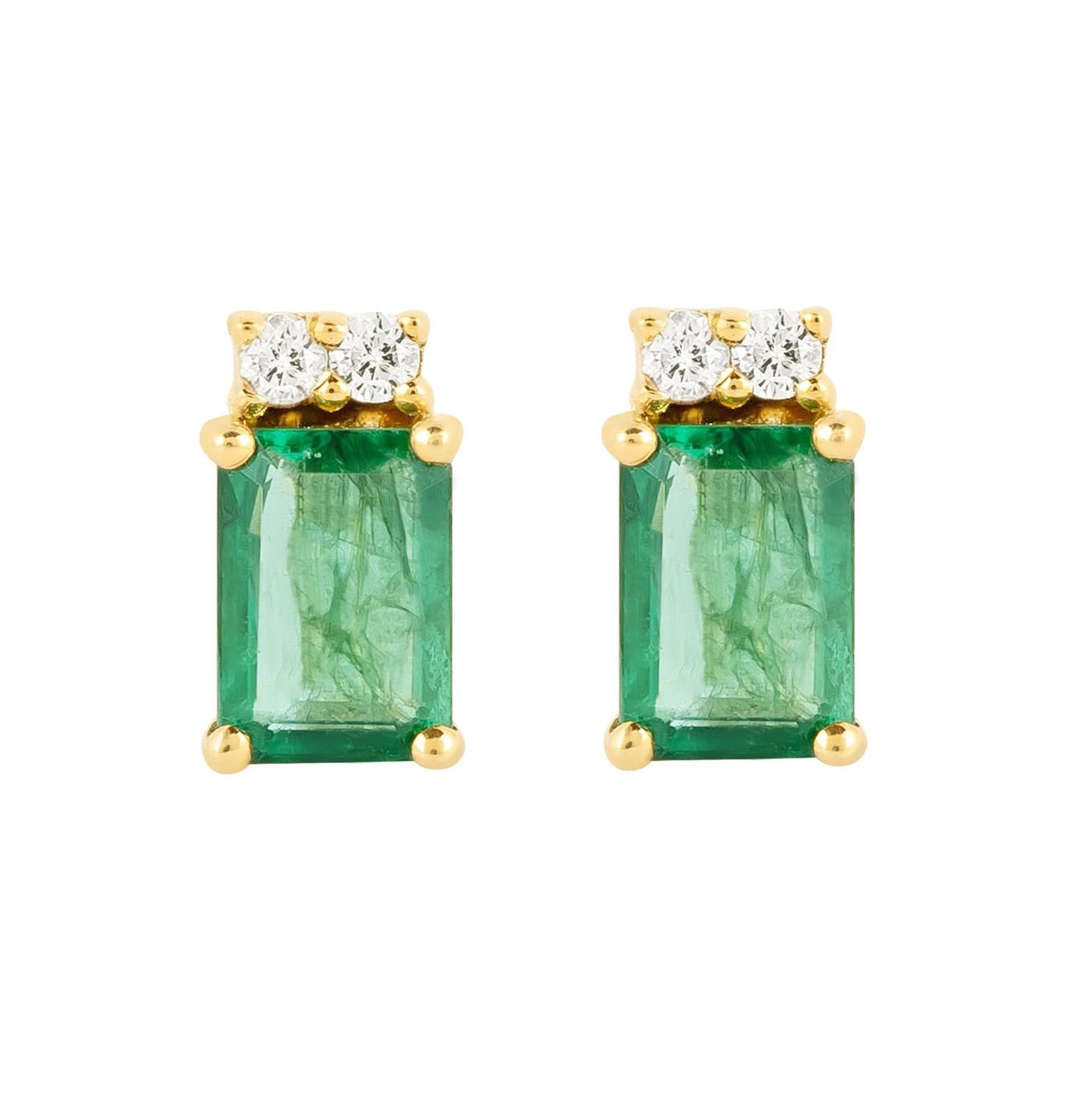 18 Karat Gold 2.17 Carat Diamond and Emerald Stud Earrings For Sale at ...
