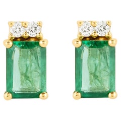 18 Karat Gold 2.17 Carat Diamond and Emerald Stud Earrings