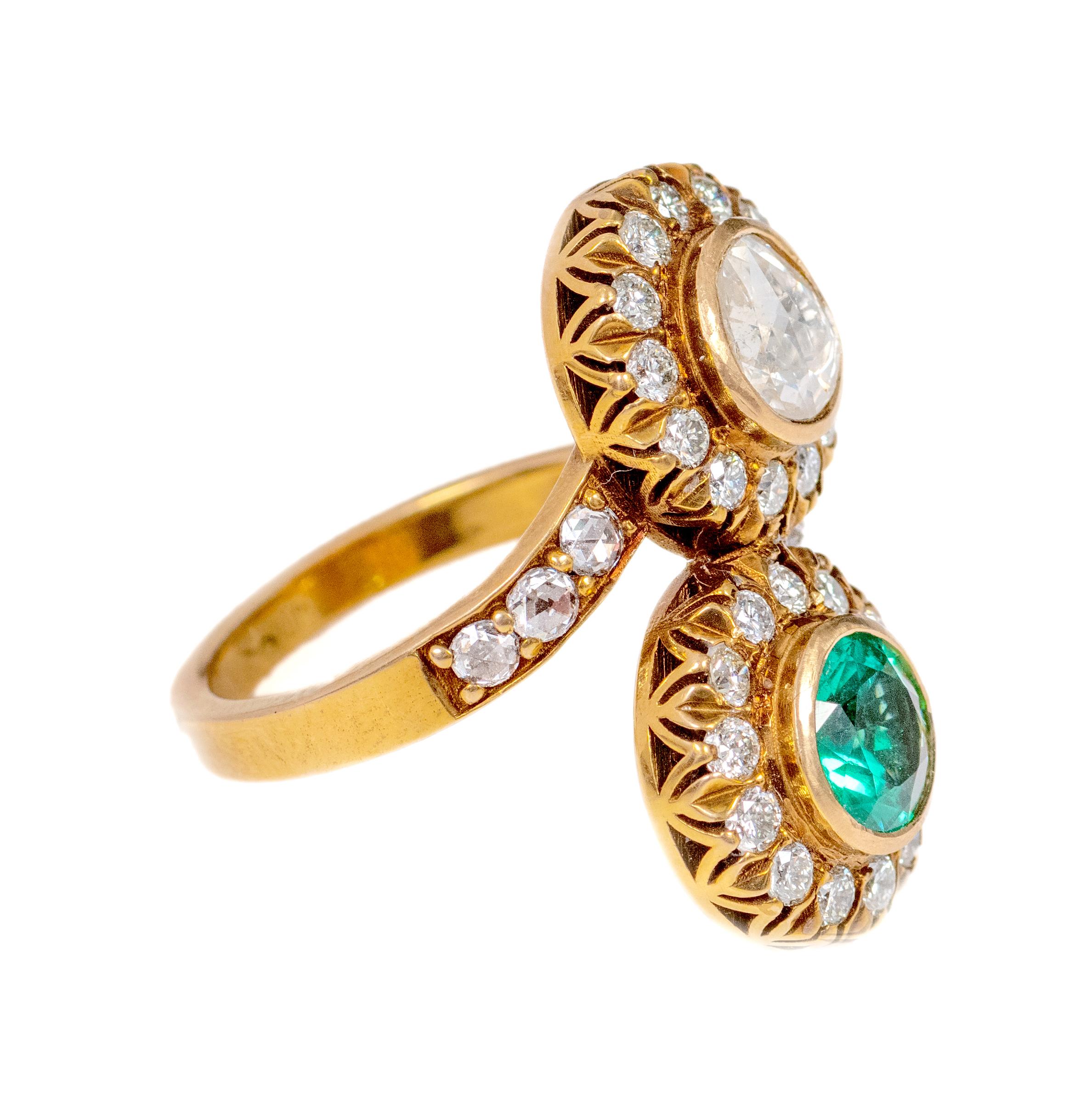 18 Karat Gold 2.18 Carat Diamond and Emerald Art-Deco Style Ring

Elevate your personal style with our exquisite 18 Karat Gold Diamond and Emerald Art-Deco Style Ring—a true masterpiece that harmoniously blends timeless sophistication with modern
