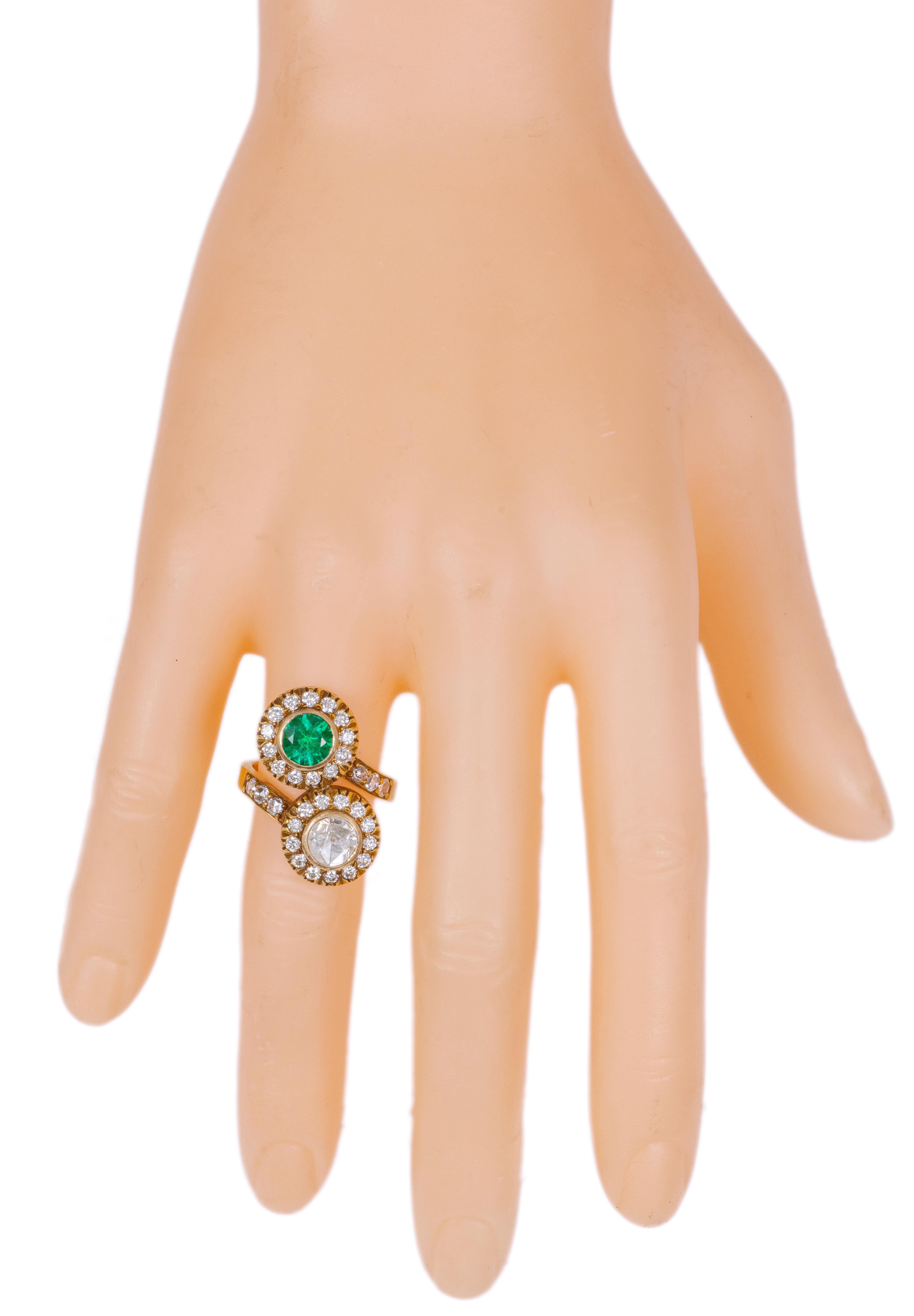 Brilliant Cut 18 Karat Gold 2.18 Carat Diamond and Emerald Art-Deco Style Ring For Sale