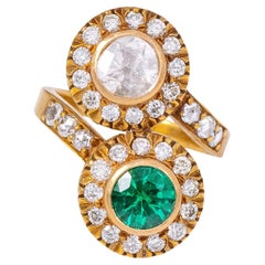 18 Karat Gold 2.18 Carat Diamond and Emerald Art-Deco Style Ring