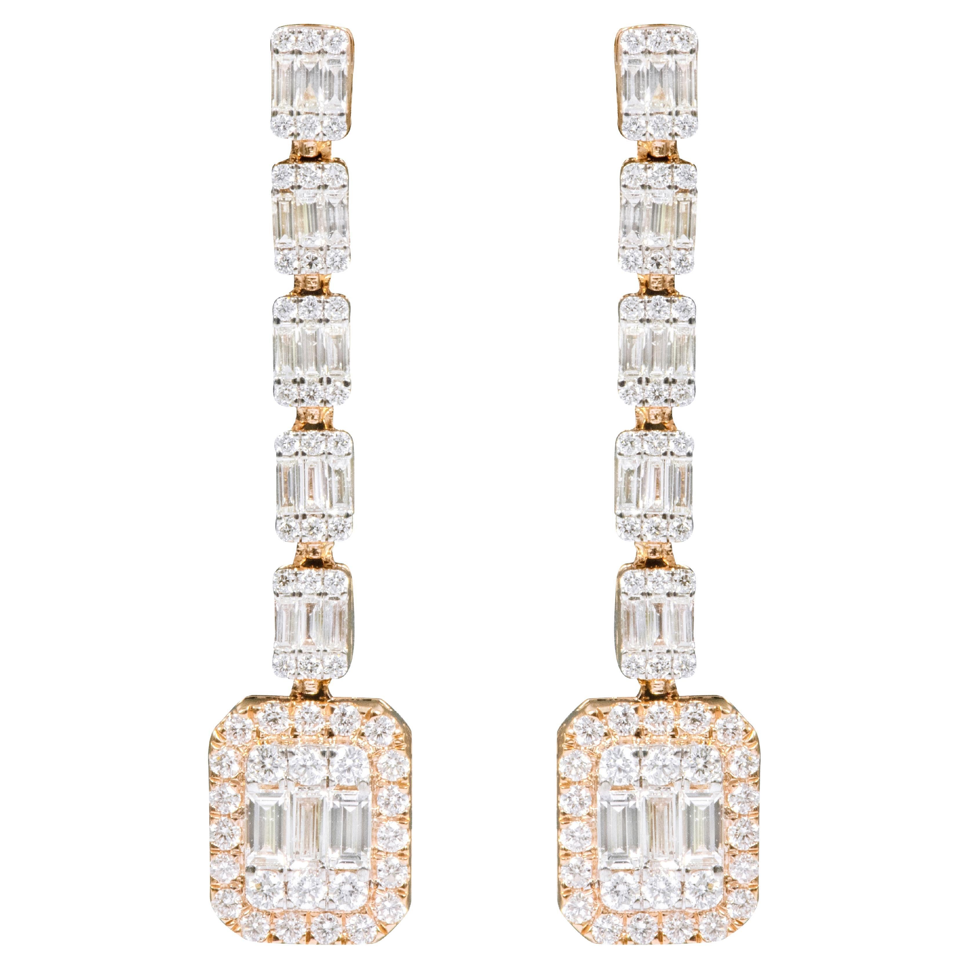 18 Karat Gold 2.22 Carat Diamond Drop Earrings For Sale