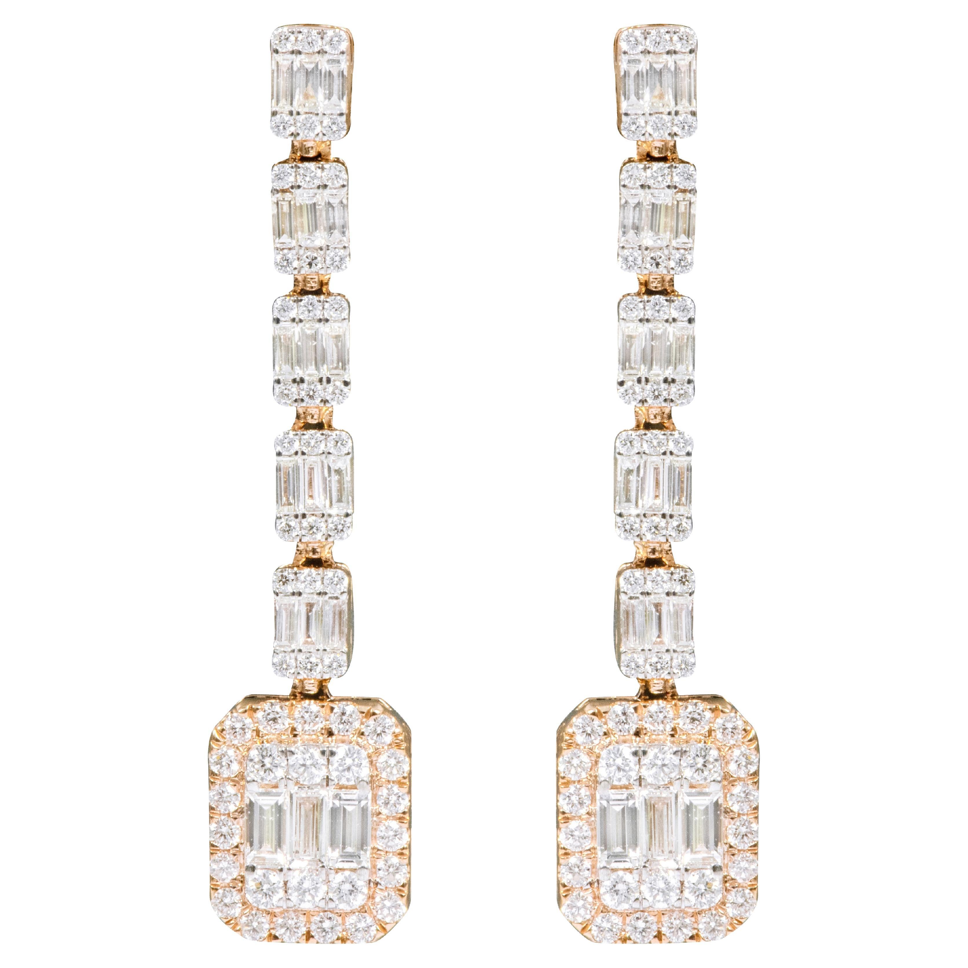 18 Karat Gold 2.22 Carat Diamond Drop Earrings