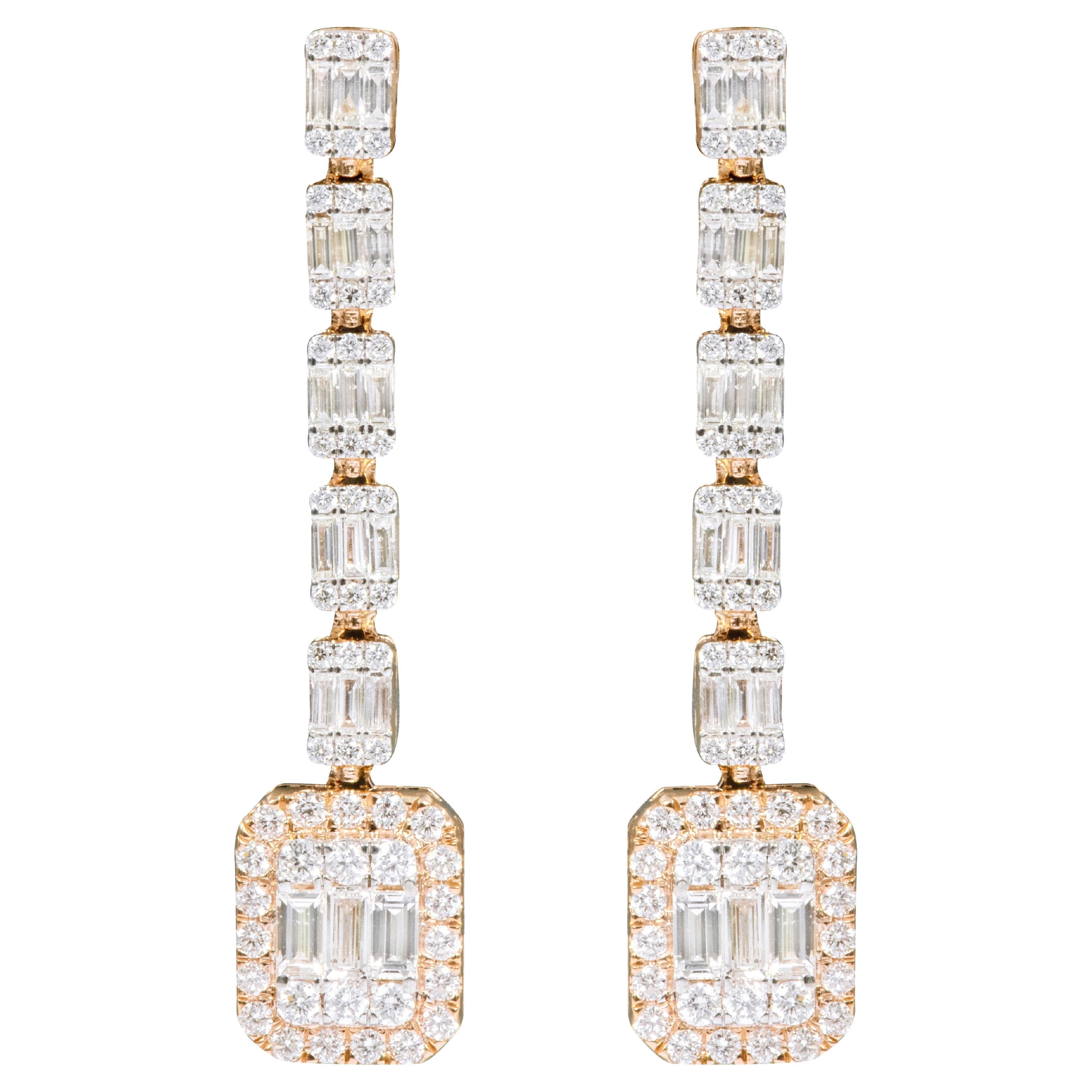 18 Karat Gold 2.22 Carat Diamond Drop Earrings