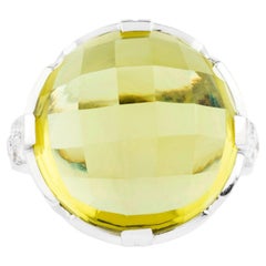 18 Karat Gold 22.36 Carat Lemon Topaz and Diamond Solitaire Ring