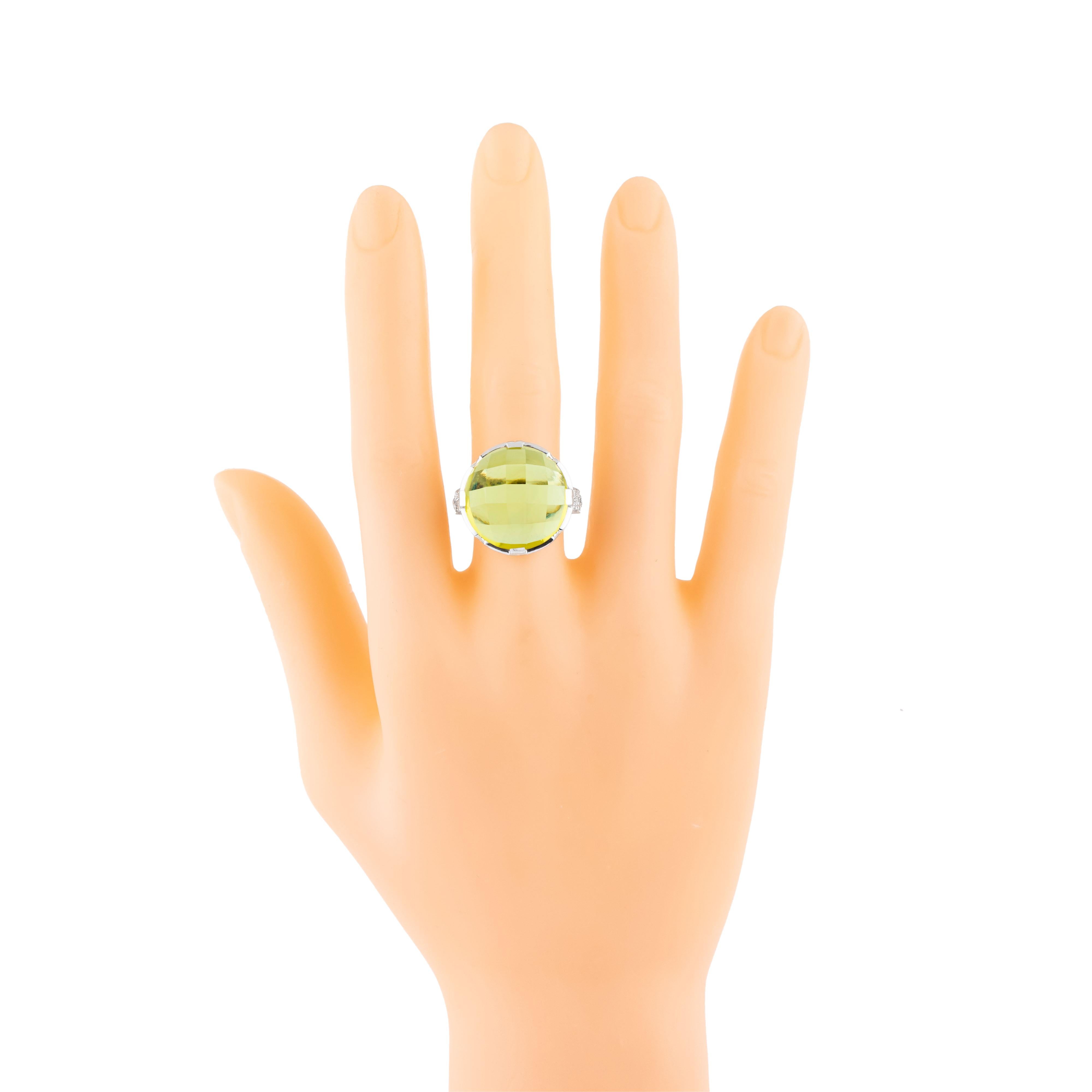 Women's 18 Karat Gold 22.36 Carat Lemon Topaz and Diamond Solitaire Ring For Sale