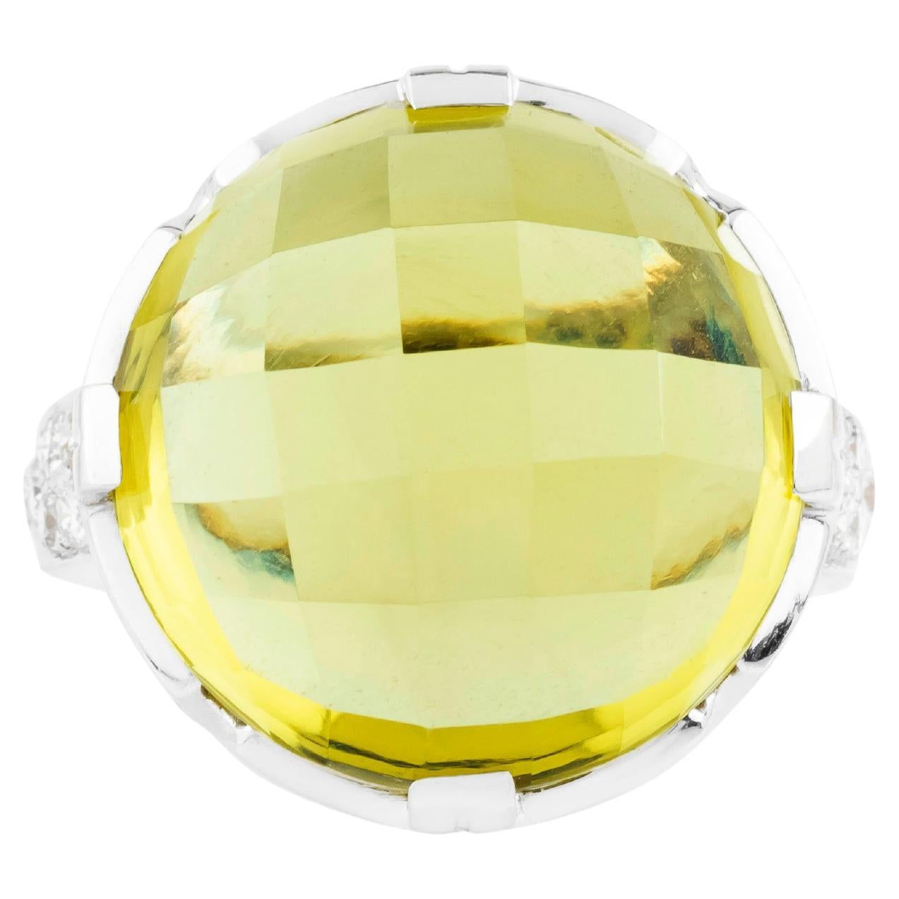 18 Karat Gold 22.36 Carat Lemon Topaz and Diamond Solitaire Ring For Sale