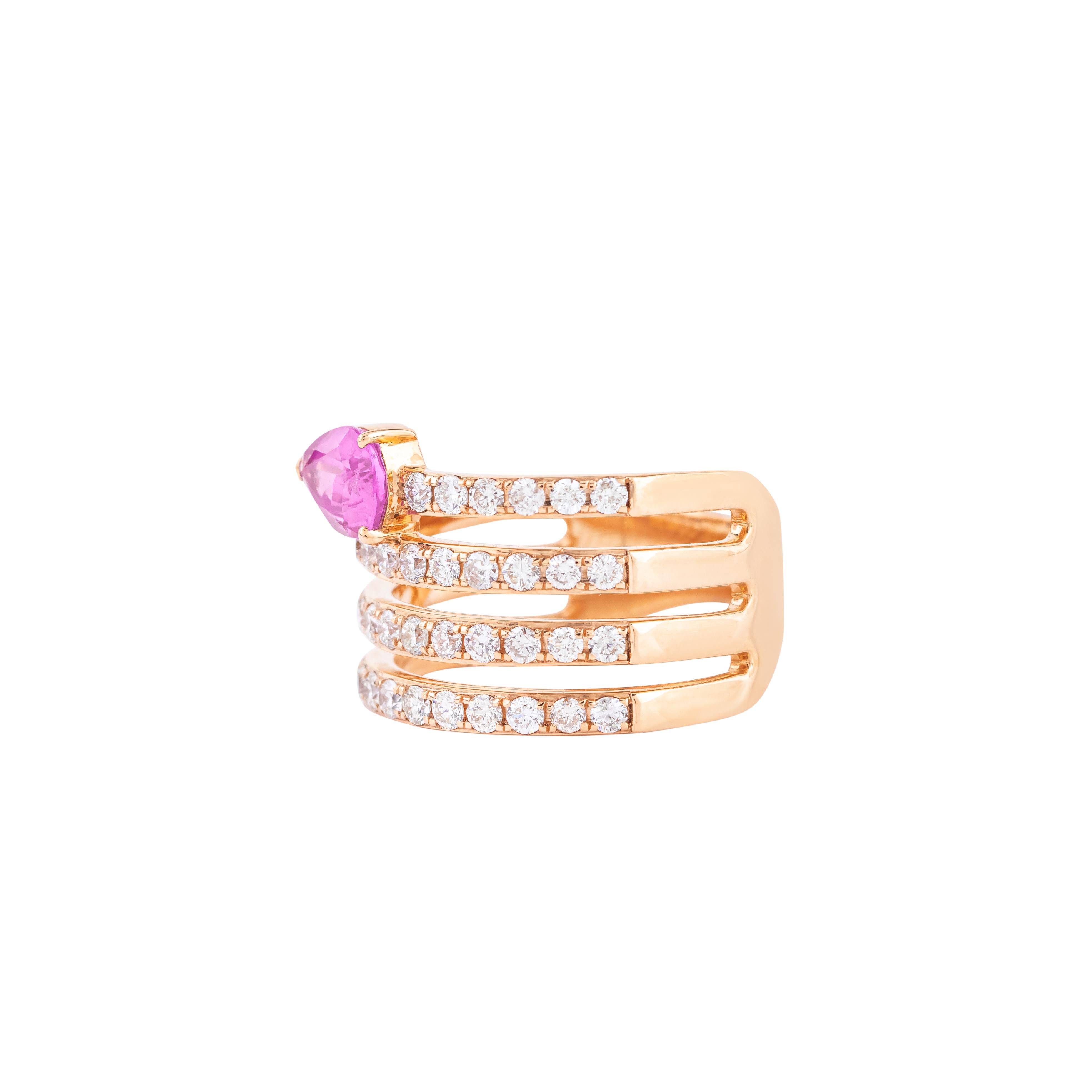 Immerse yourself in the world of luxury with our 18 Karat Gold 2.24 Carat Diamond and Pink Sapphire Cocktail Ring – a captivating blend of sophistication and glamour. Each ring is meticulously crafted and curated, reflecting our commitment to