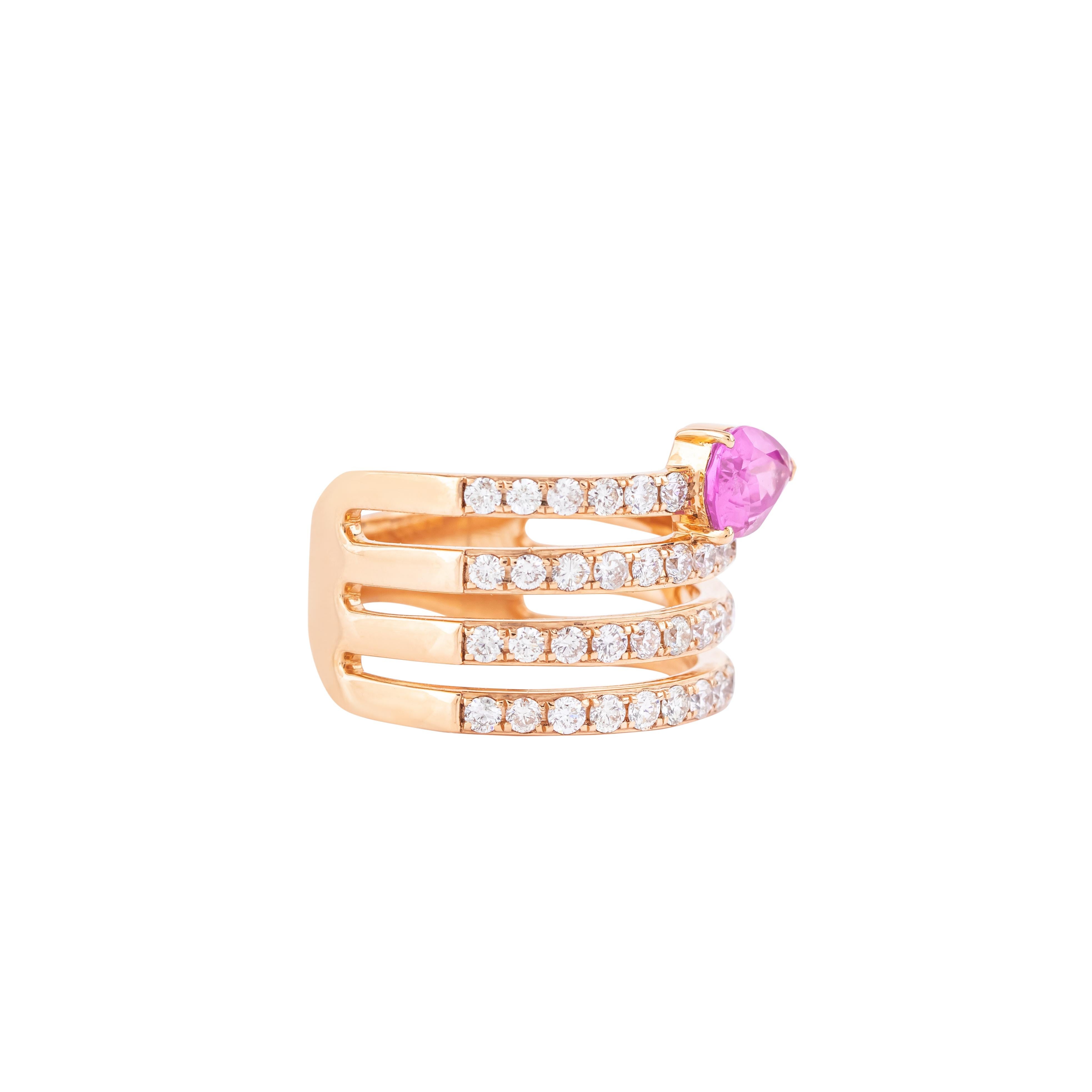 Modern 18 Karat Gold 2.24 Carat Diamond and Pink Sapphire Cocktail Ring For Sale