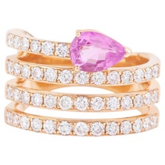 Anello Cocktail in oro 18 carati con diamante e zaffiro rosa da 2,24 carati