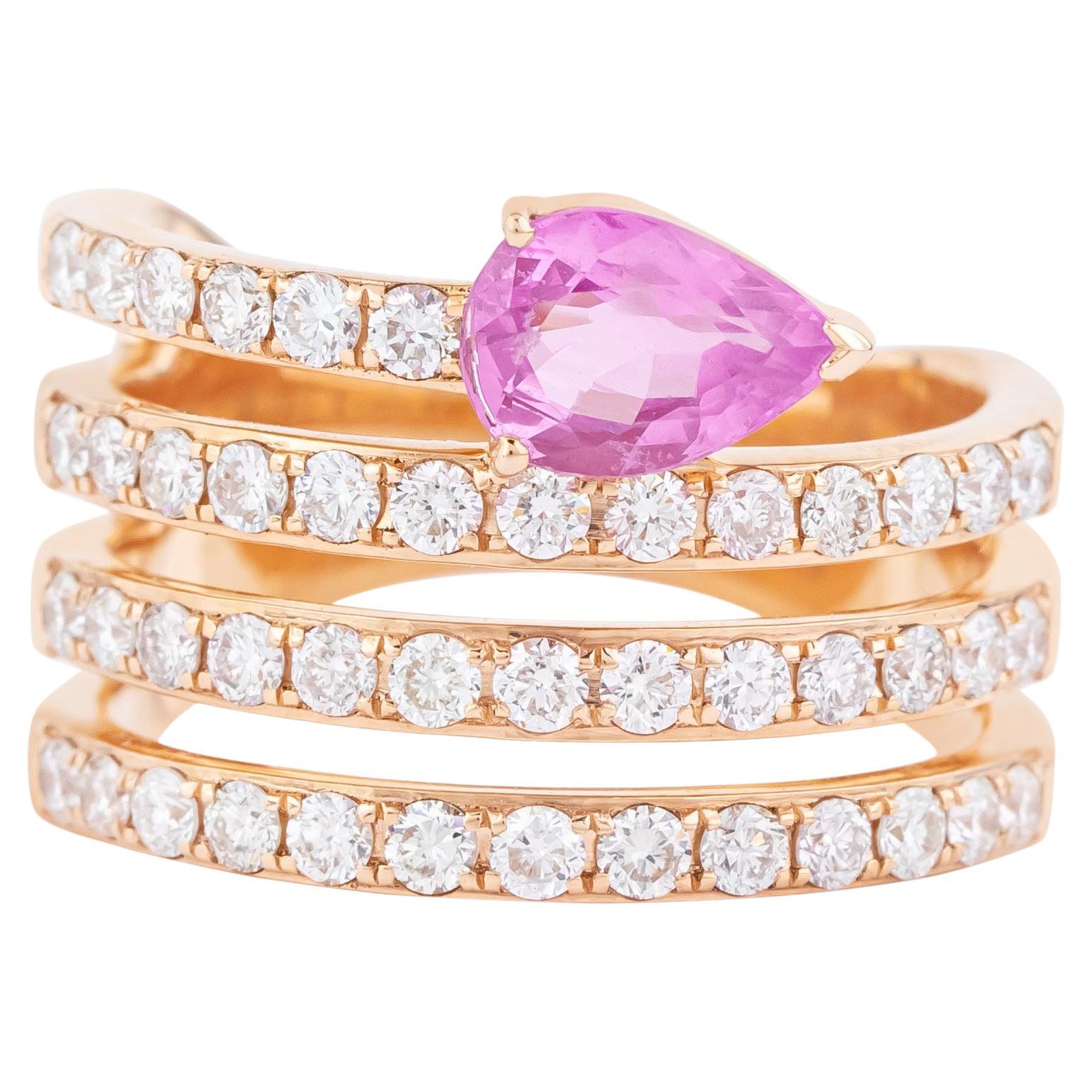 18 Karat Gold 2.24 Carat Diamond and Pink Sapphire Cocktail Ring For Sale