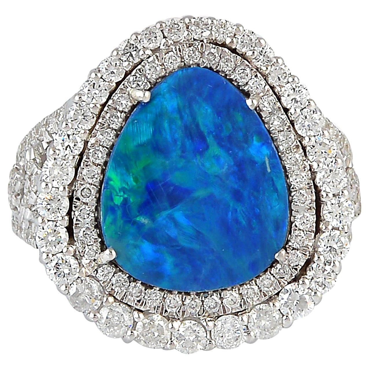 For Sale:  18 Karat Gold 2.25 Carat Opal Diamond Ring