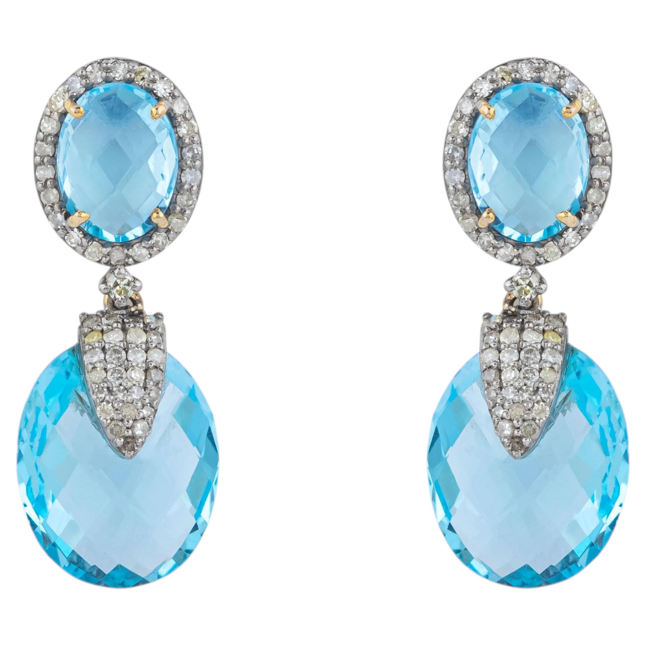 Pendientes de oro de 18 quilates con diamantes de 23,25 quilates y topacio azul