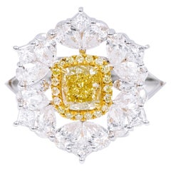 18 Karat Gold 2.33 Carat Fancy Yellow and Diamond Solitaire Cocktail Ring