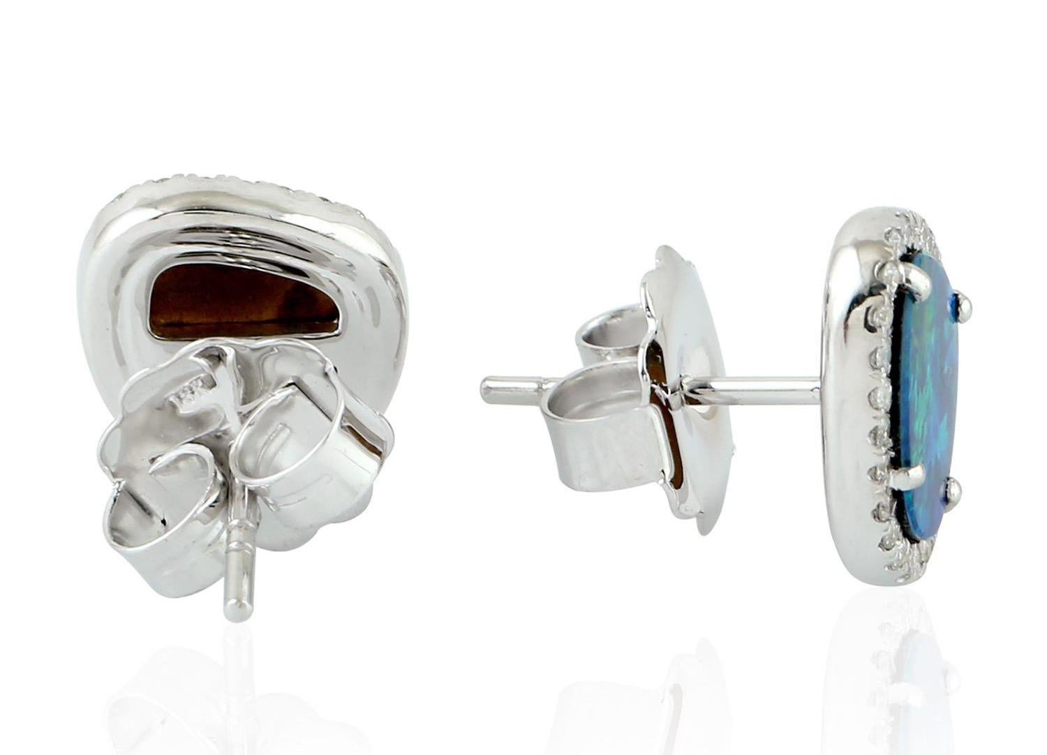 Contemporary 18 Karat Gold 2.35 Carat Opal Diamond Stud Earrings For Sale