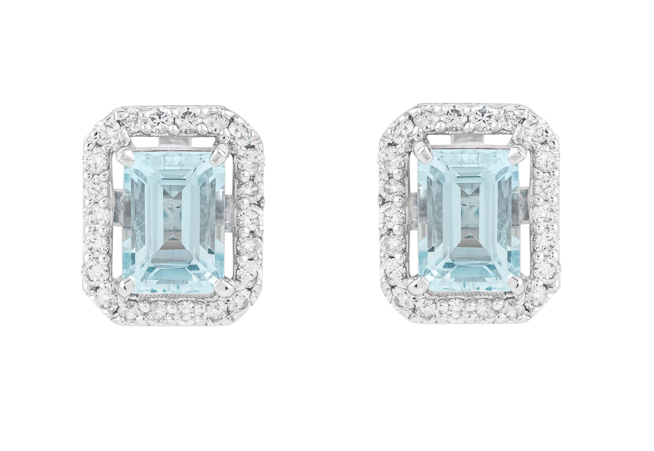 18 Karat Gold 2.38 Carat Aquamarine & Diamond Cocktail Stud Earrings