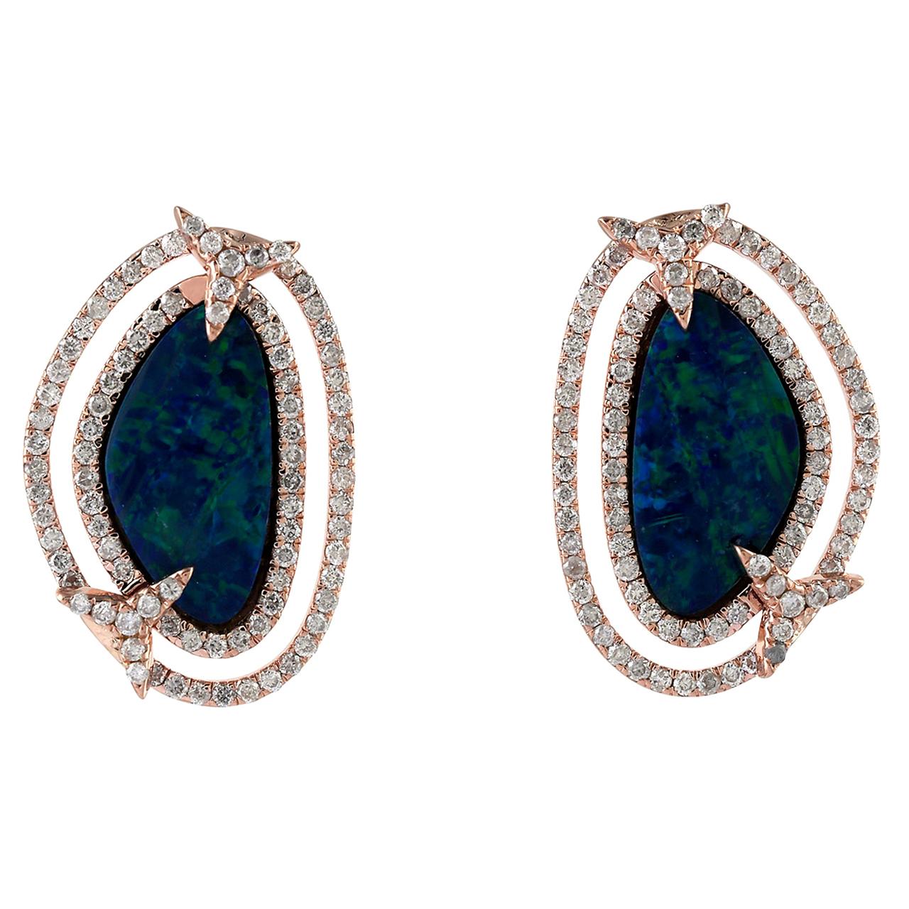 Opal Diamond 18 Karat Gold Stud Earrings