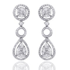 18 Karat Gold 2.40 Carat Marquise and Round Invisible Set Diamonds Earrings