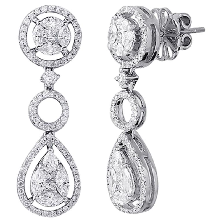 Boucles d'oreilles en or 18 carats avec diamants ronds et marquises de 2,40 carats, sertis invisibles