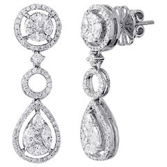 Boucles d'oreilles en or 18 carats avec diamants ronds et marquises de 2,40 carats, sertis invisibles