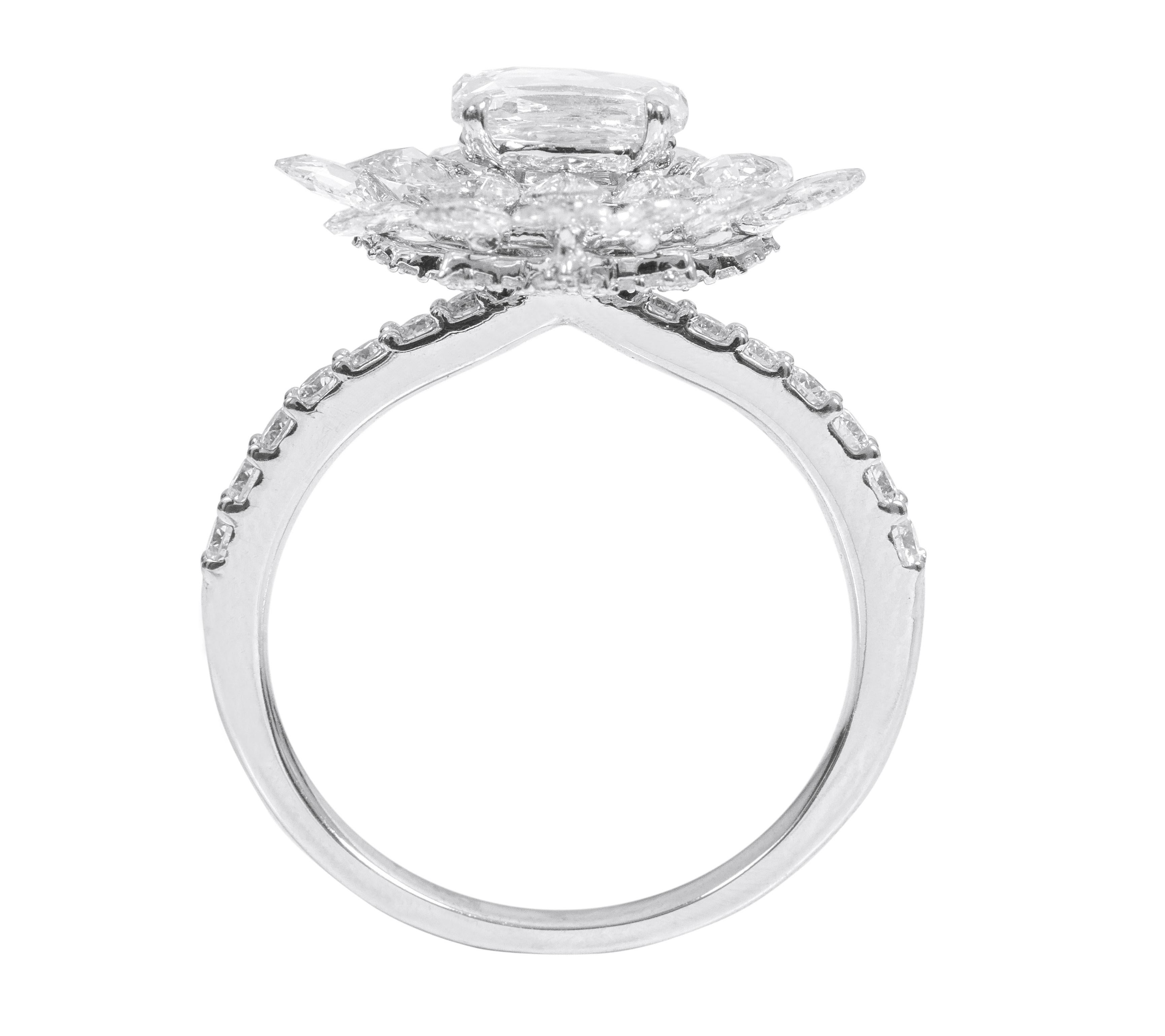 Women's 18 Karat Gold 2.55 Carat Solitaire Rose-Cut and Full-Cut Diamond Bridal Ring For Sale