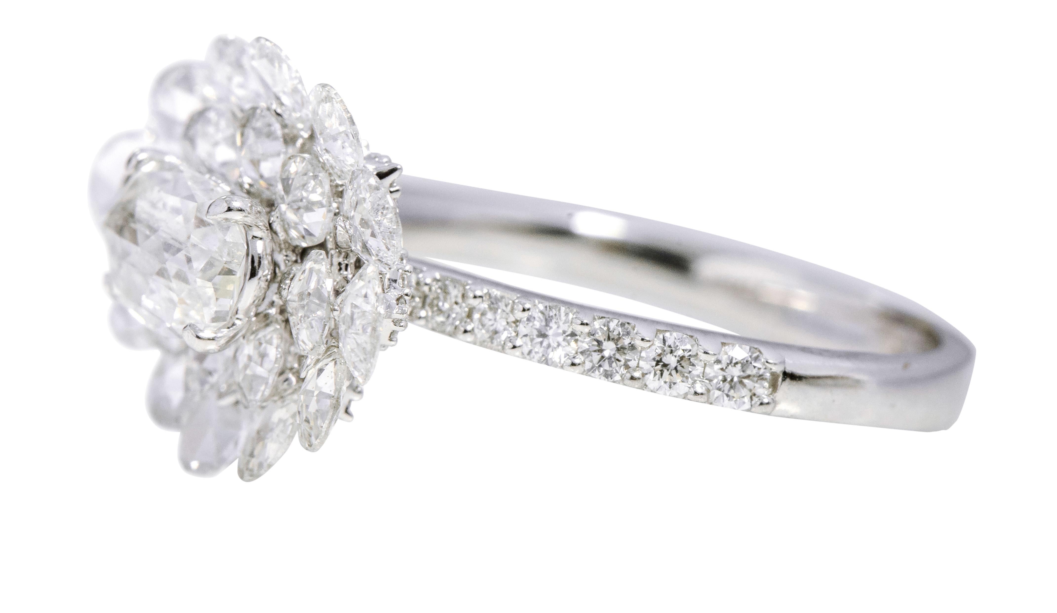 18 Karat Gold 2.55 Carat Solitaire Rose-Cut and Full-Cut Diamond Bridal Ring For Sale 1