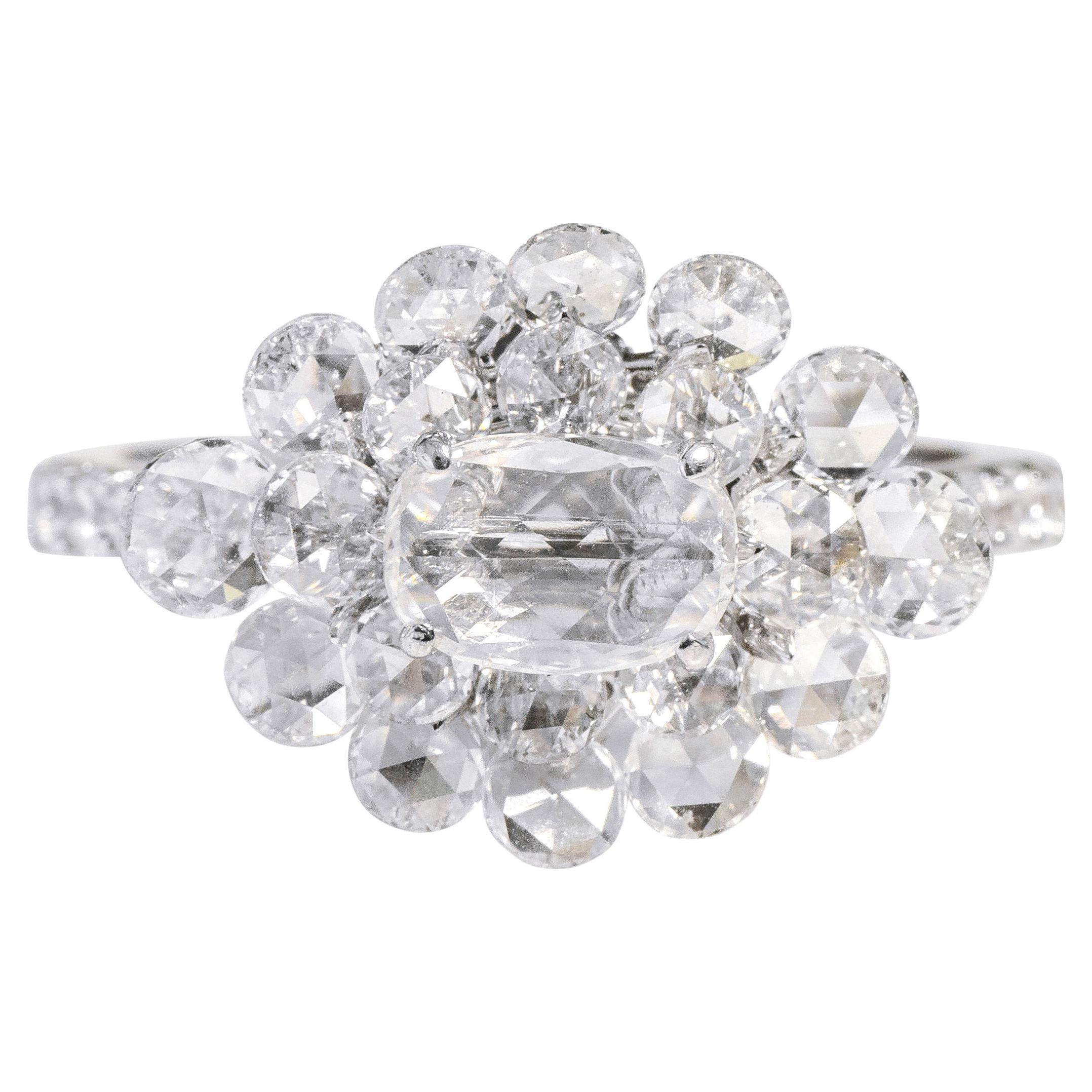 18 Karat Gold 2.55 Carat Solitaire Rose-Cut and Full-Cut Diamond Bridal Ring For Sale