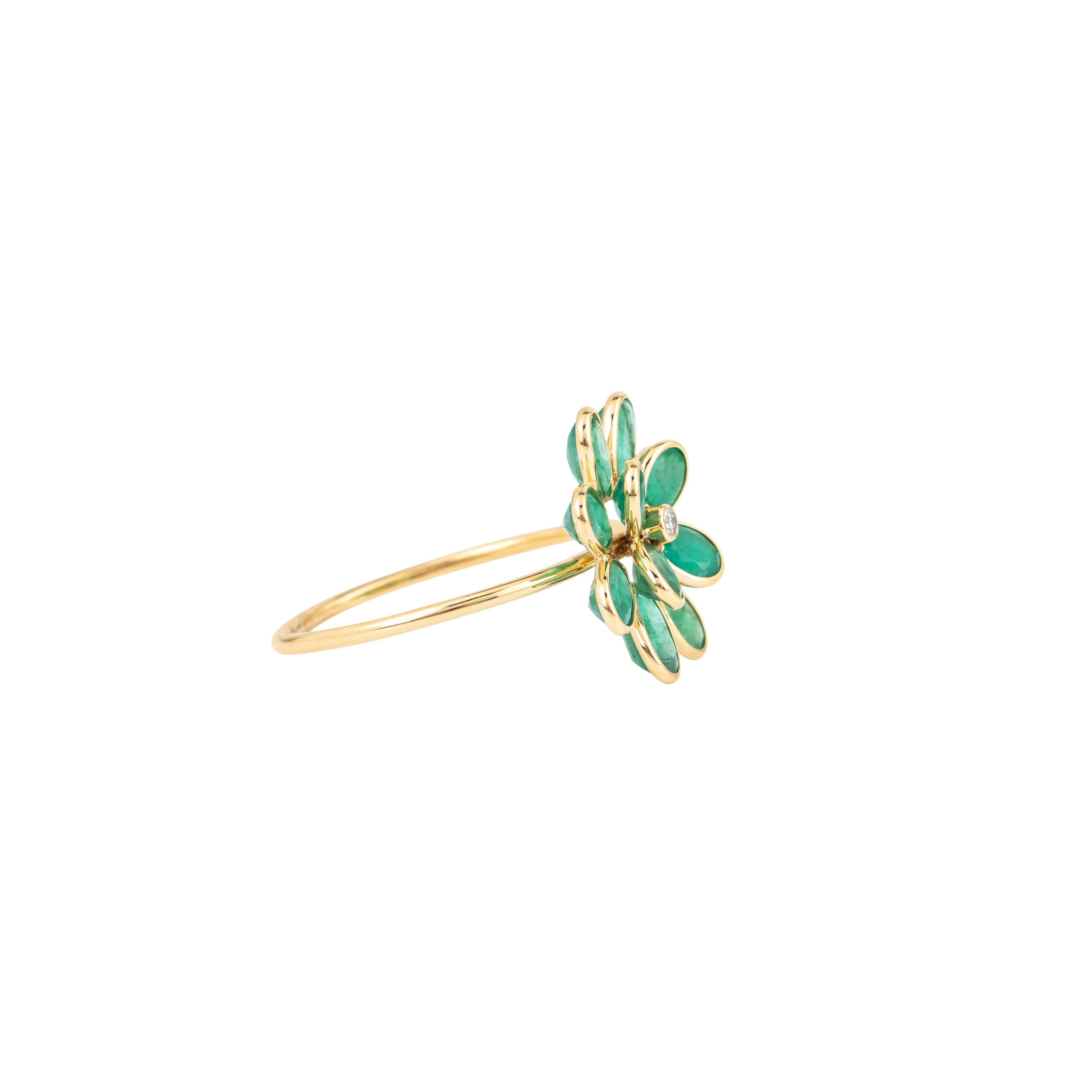 Brilliant Cut 18 Karat Gold 2.57 Carat Diamond and Emerald Flower Ring