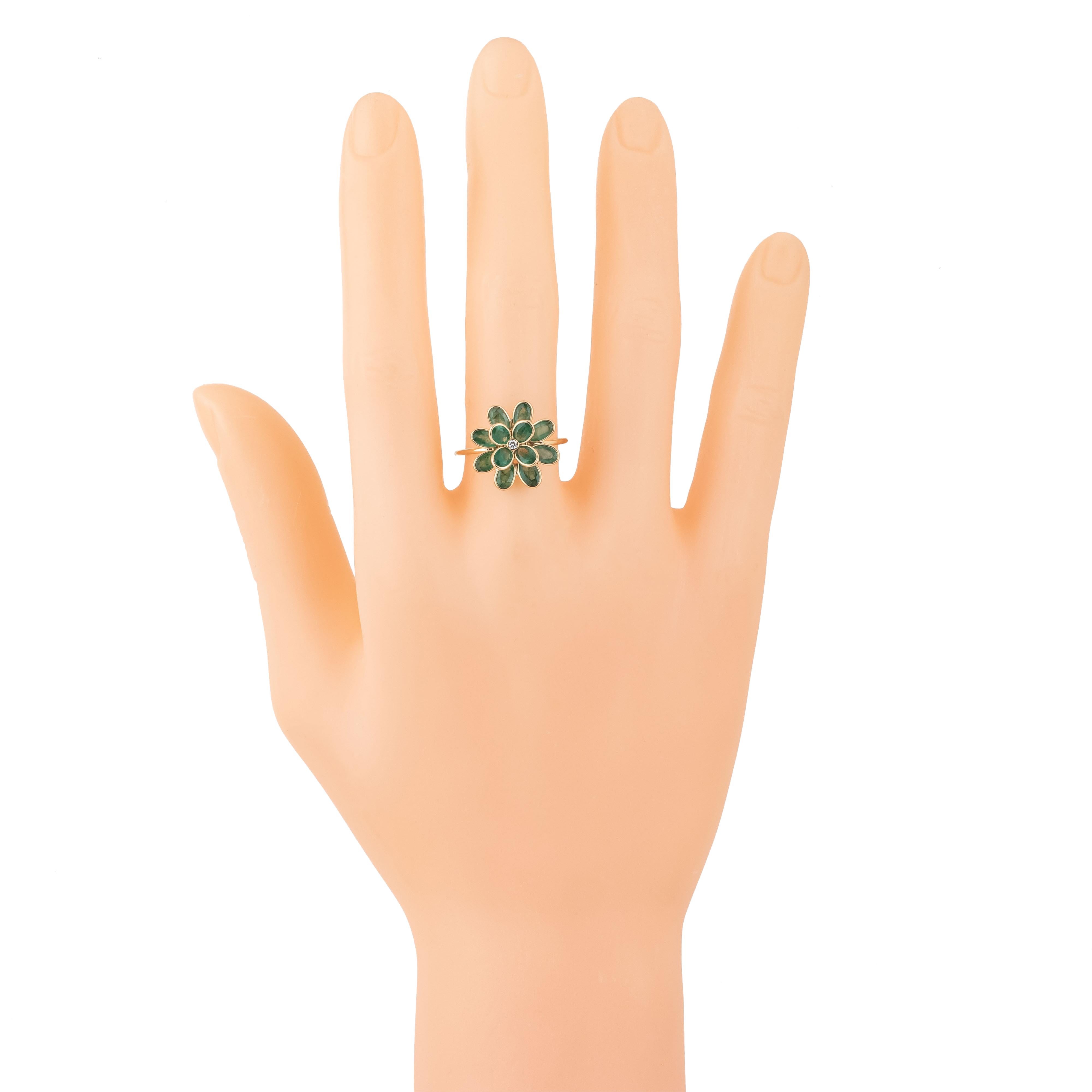 Women's 18 Karat Gold 2.57 Carat Diamond and Emerald Flower Ring