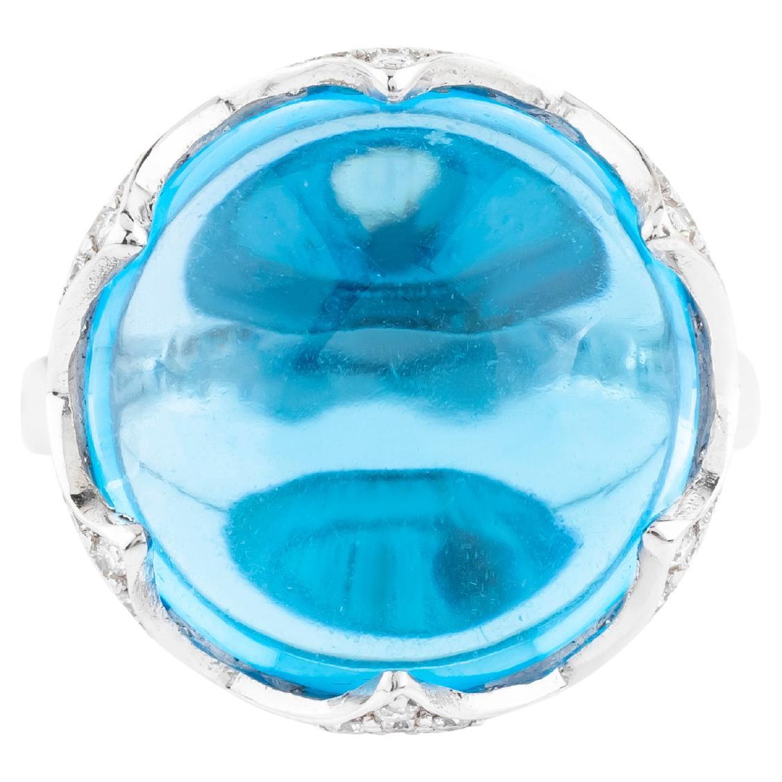 18 Karat Gold 26.24 Carats Blue Topaz and Diamond Cocktail Ring
