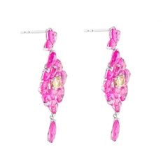 18 Karat Gold 26,5 Karat Pink Saphir & Gelber Diamant Tropfenohrringe