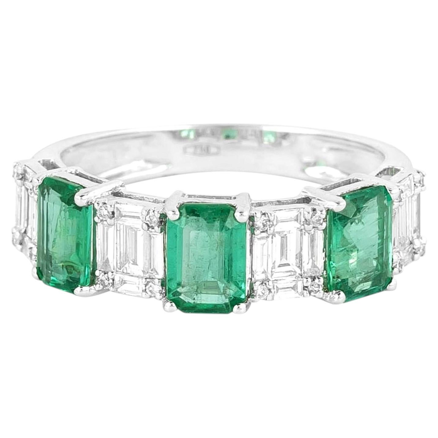 18 Karat Gold 2.7 Carat Diamond and Emerald Eternity Ring