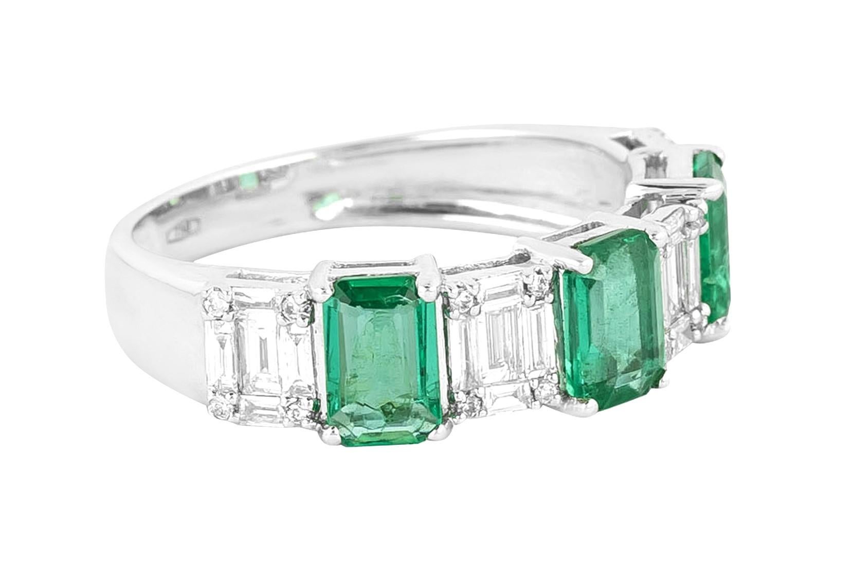 Modern 18 Karat Gold 2.7 Carat Diamond and Emerald Eternity Ring  For Sale