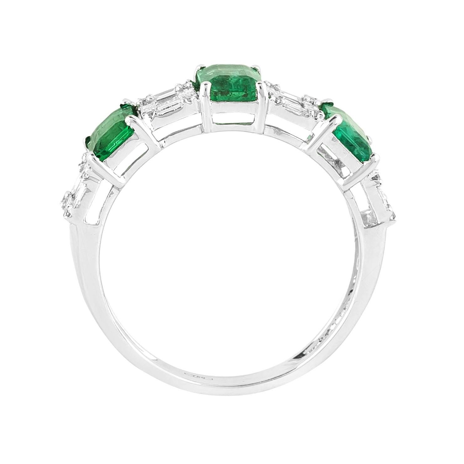 Women's 18 Karat Gold 2.7 Carat Diamond and Emerald Eternity Ring  For Sale