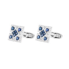 18 Karat Gold 2.7 Carat Diamond and Sapphire Cufflinks