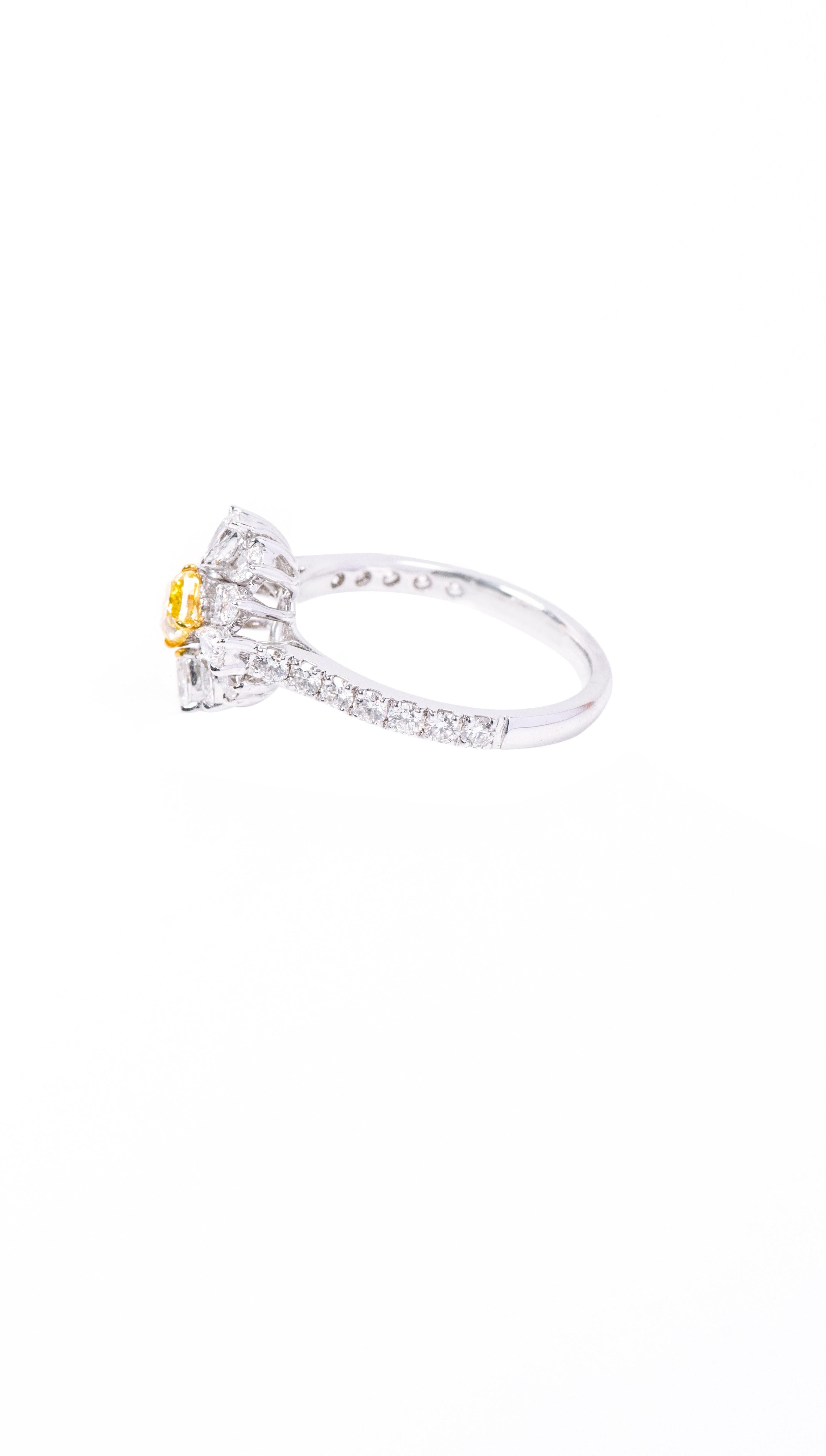 Women's 18 Karat Gold 2.706 Carat Fancy Yellow Diamond and Diamond Flower Ring  For Sale