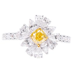 18 Karat Gold 2.706 Carat Fancy Yellow Diamond and Diamond Flower Ring