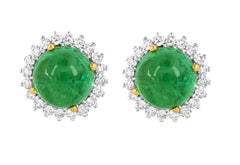 18 Karat Gold 2.72 Carat Diamond and Emerald Cocktail Stud Earrings