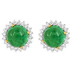 18 Karat Gold 2.72 Carat Diamond and Emerald Cocktail Stud Earrings