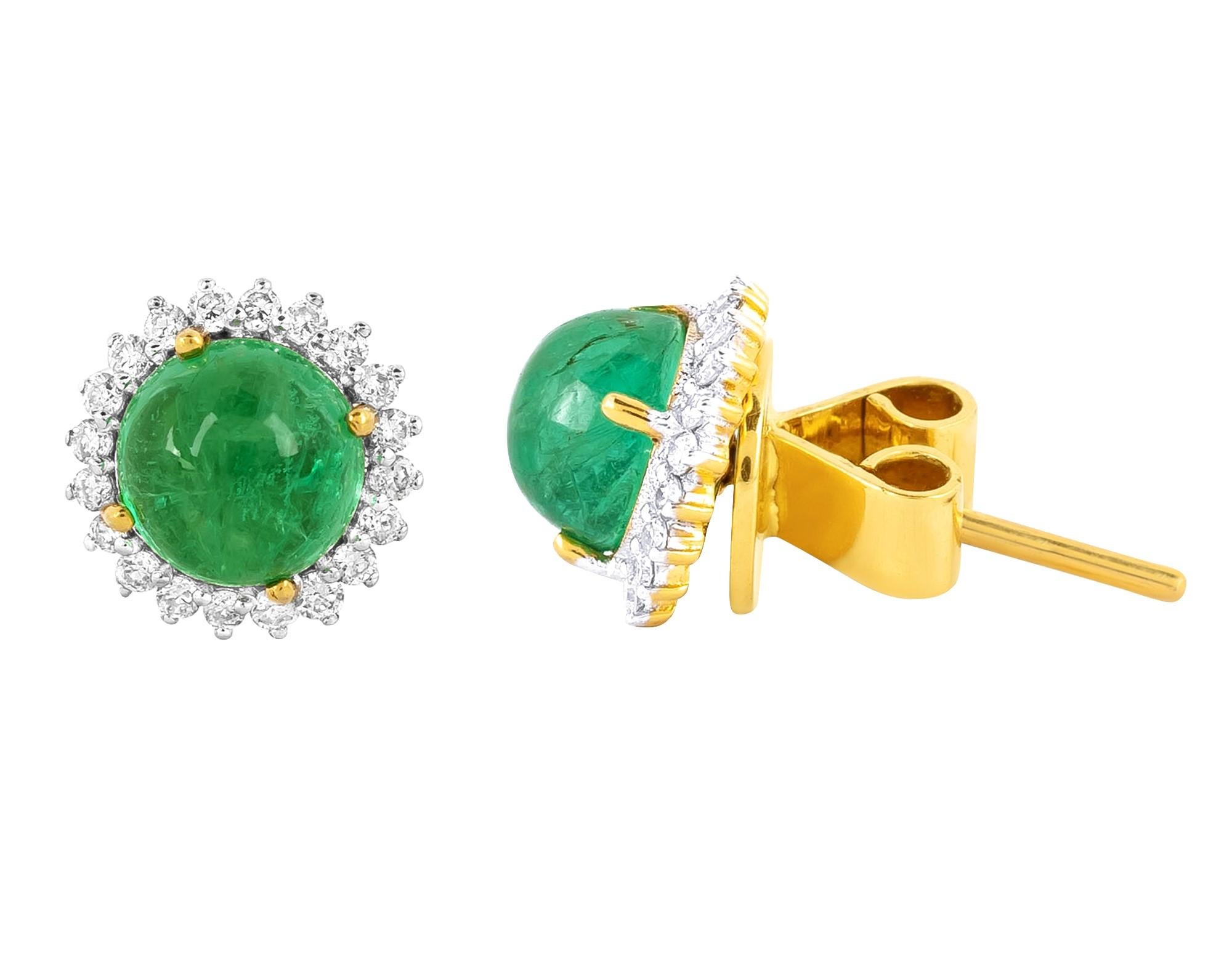 Modern 18 Karat Gold 2.72 Carat Diamond and Emerald Cocktail Stud Earrings For Sale