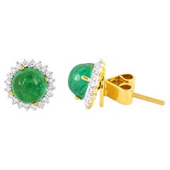 18 Karat Gold 2.72 Carat Diamond and Emerald Cocktail Stud Earrings