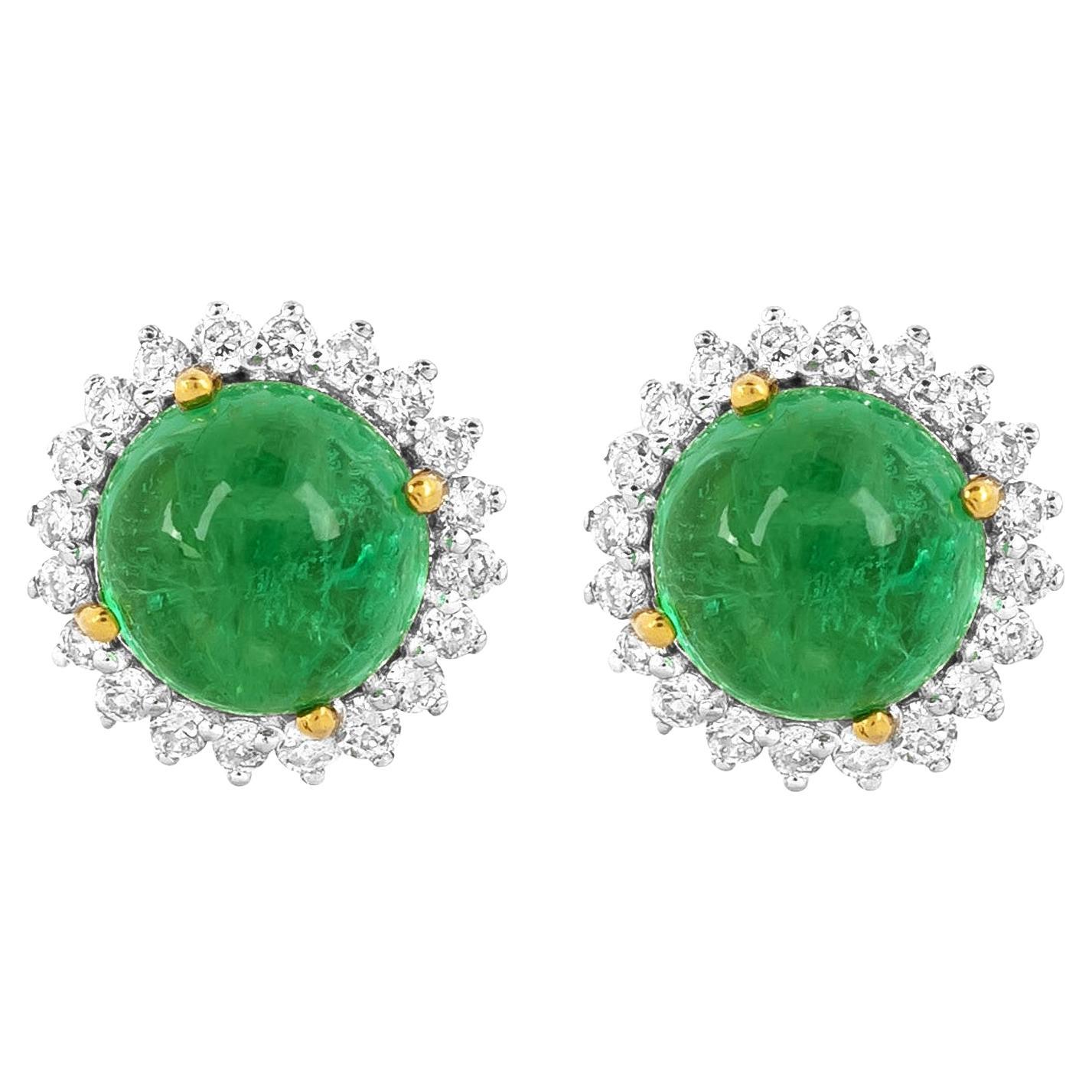 18 Karat Gold 2.72 Carat Diamond and Emerald Cocktail Stud Earrings For Sale