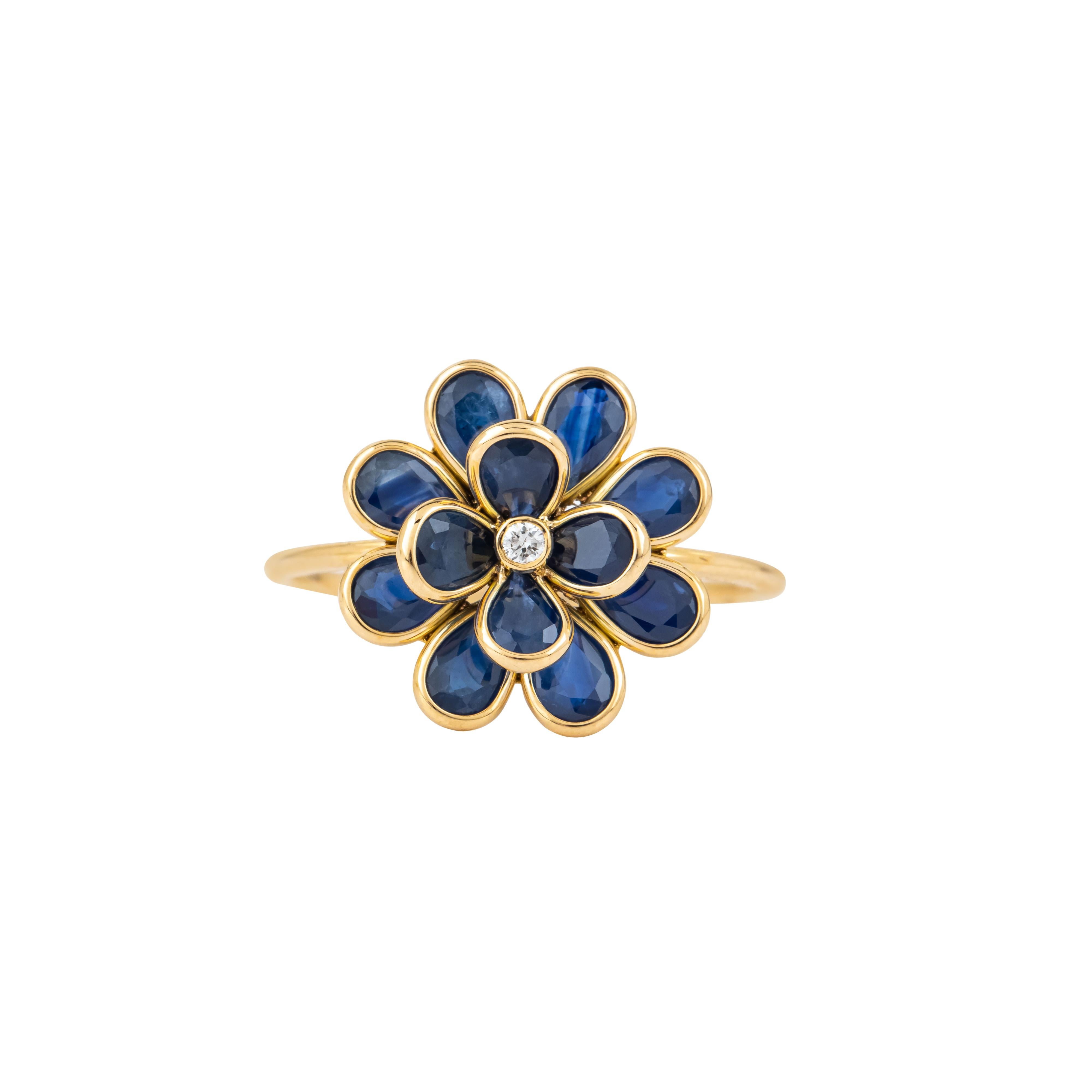 Anillo Flor Diamante y Zafiro Oro 18 Kilates 2,72 Quilates Moderno en venta